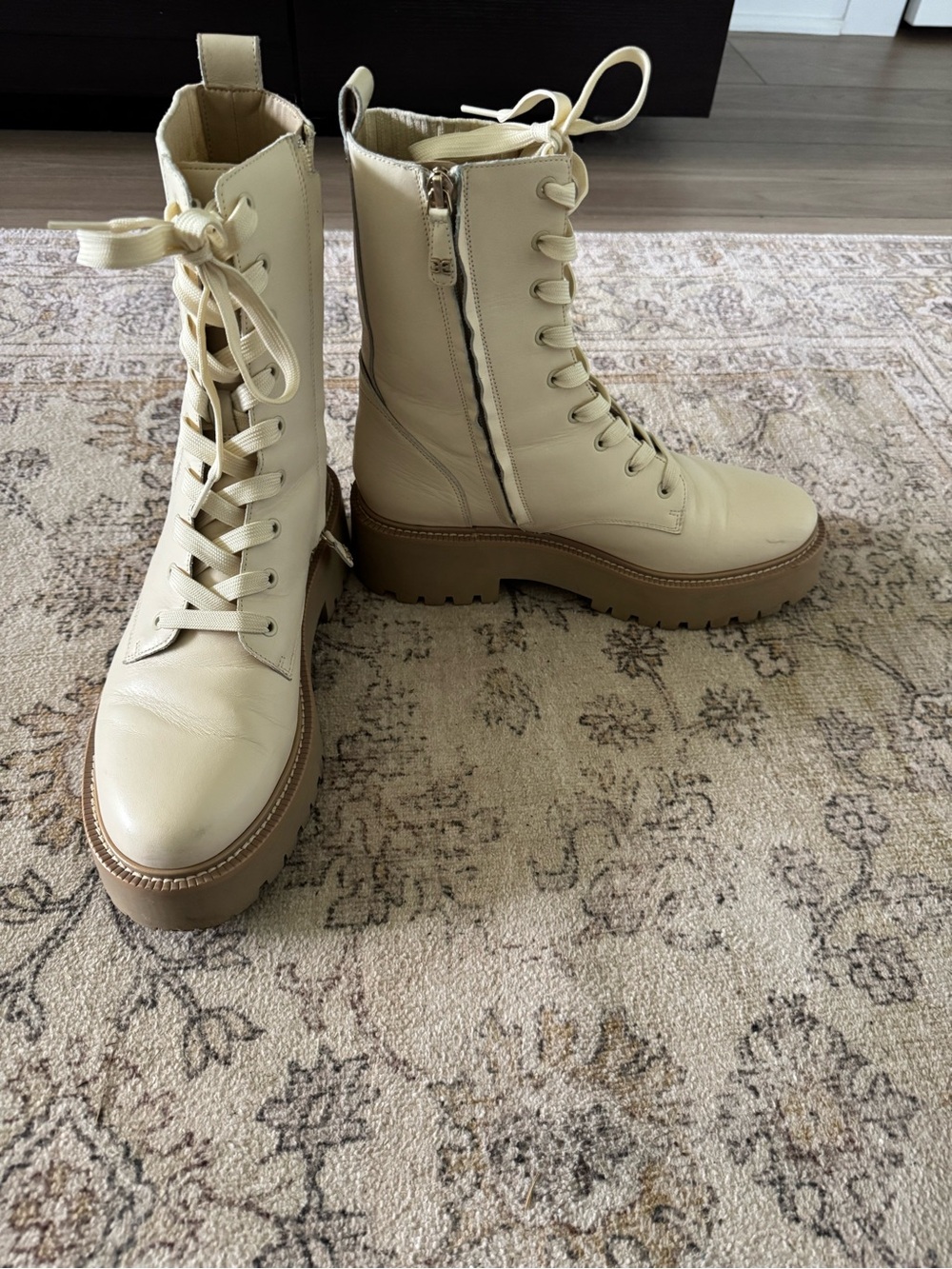 Sam Edelman Cream Lace-Up Platform Combat Boots - Picture 2 of 5